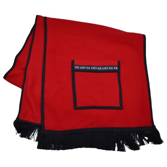 NWOT vintage thick red fleece fringe scarf with pockets southwest western aztec - Picture 2 of 9